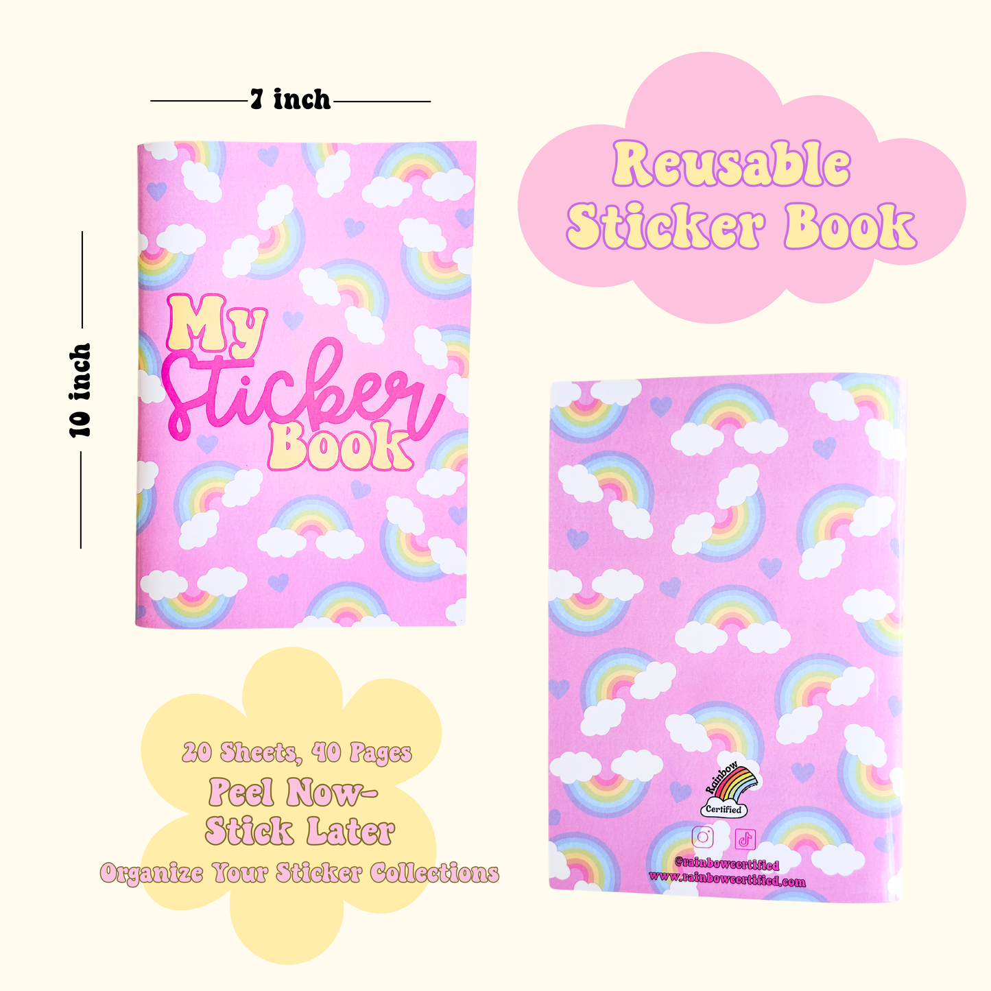 Pastel Pink Rainbow & Hearts Reusable Sticker Book