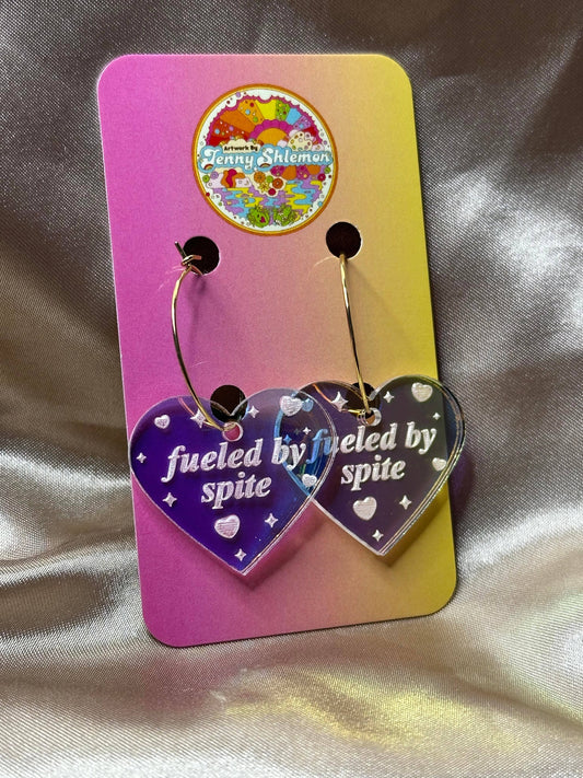 Fueled By Spite Iridescent Heart Hoop Earrings