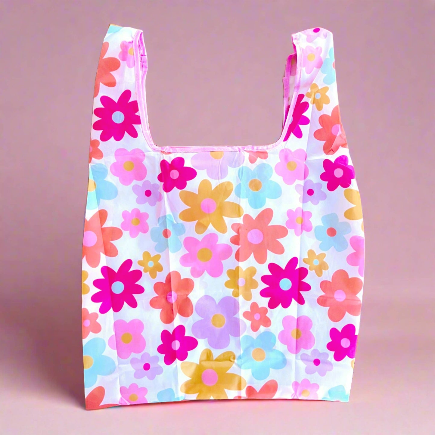Nylon Reusable Bag - Retro Florals Pattern