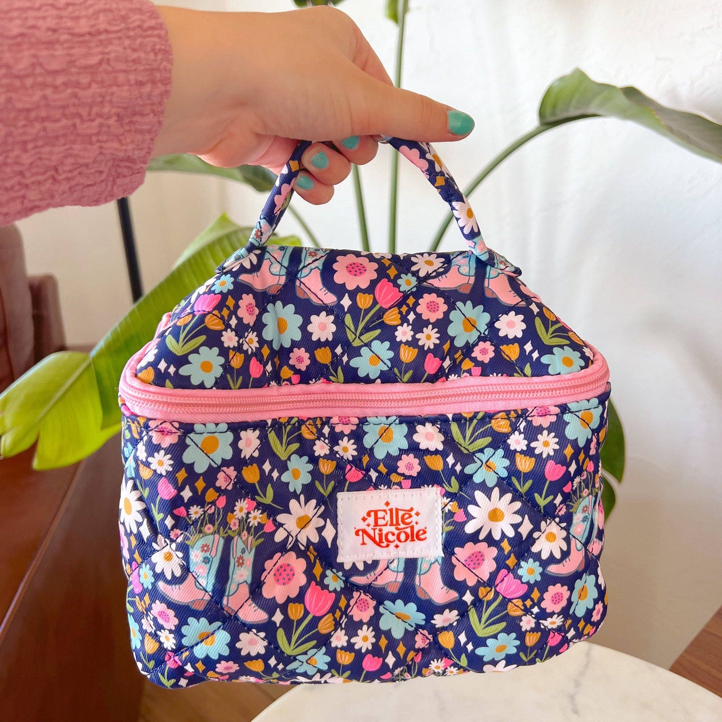 Quilted Handle Cosmetic Bag - Boots & Bouquets - Cowgirl