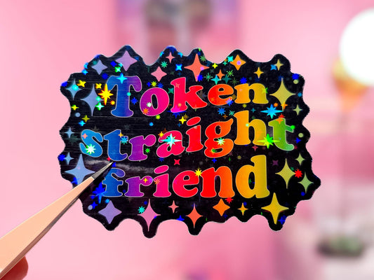Token Straight Friend Holographic Sticker, 3.1 x 2.4 in.