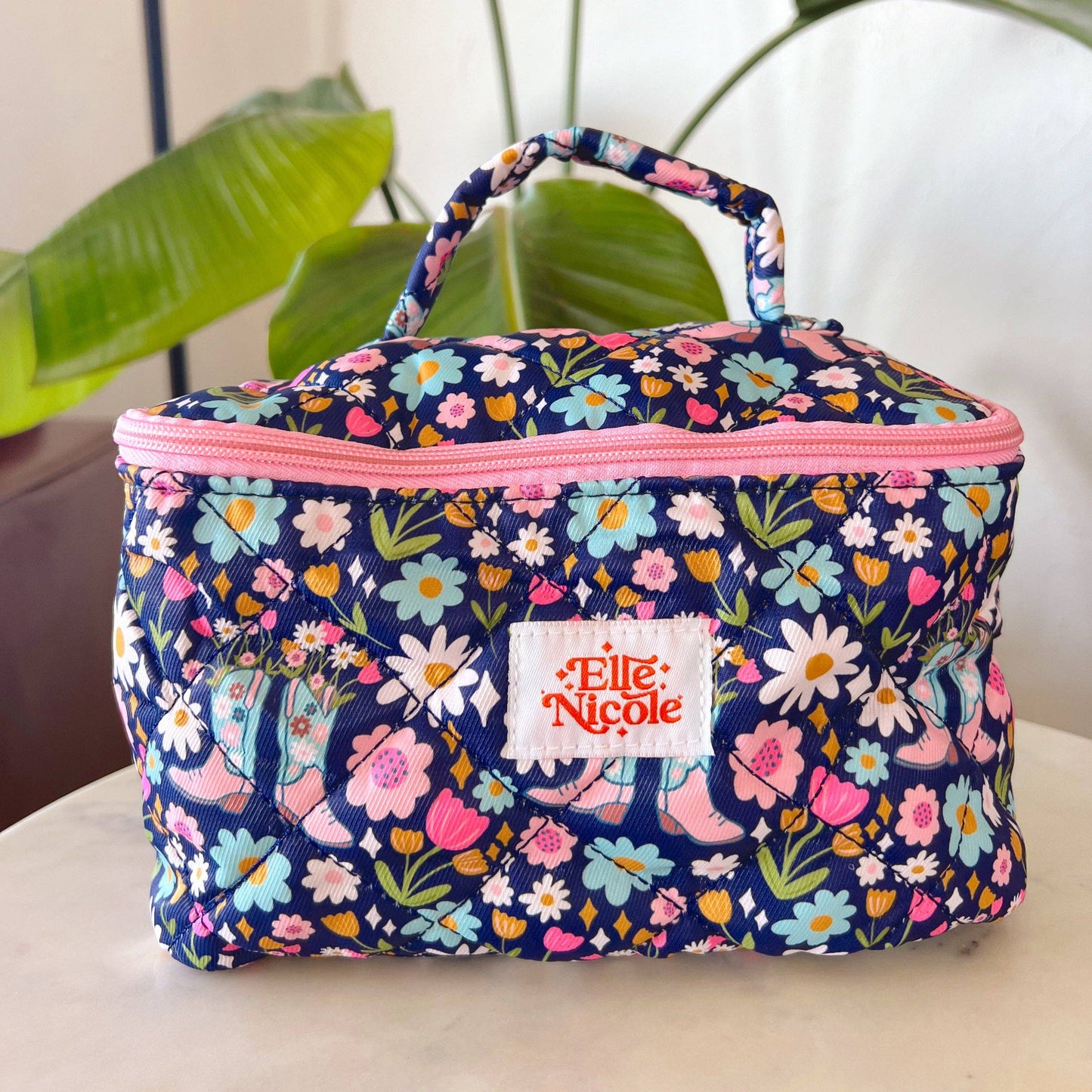 Quilted Handle Cosmetic Bag - Boots & Bouquets - Cowgirl