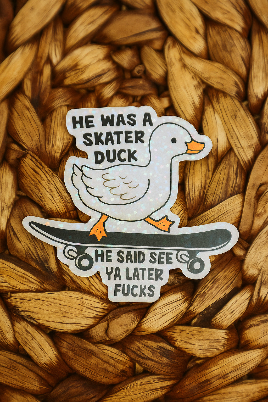 Skater Duck Glitter Sticker