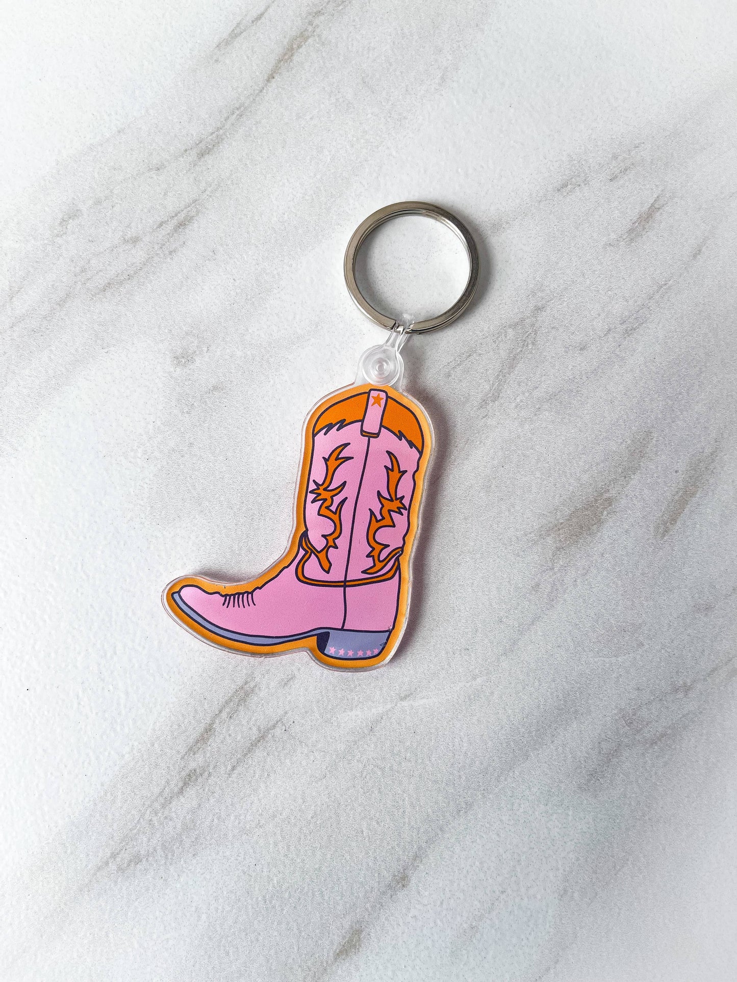 Pink Cowboy Boot Acrylic Keychain