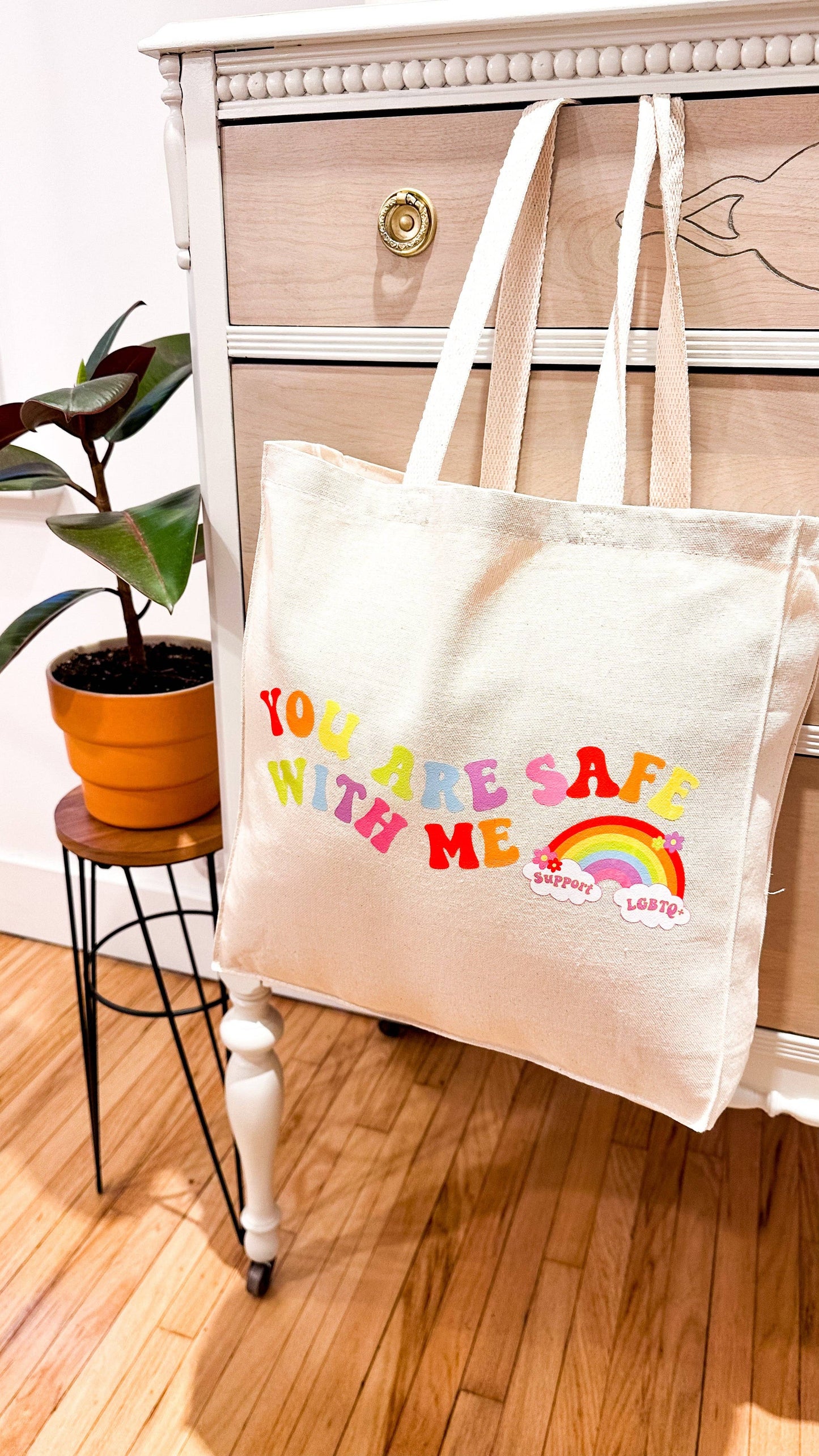 You Are Safe With Me LGBTQ+ Canvas Tote Bag