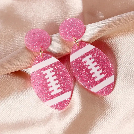 Pink Glitter Football Earrings