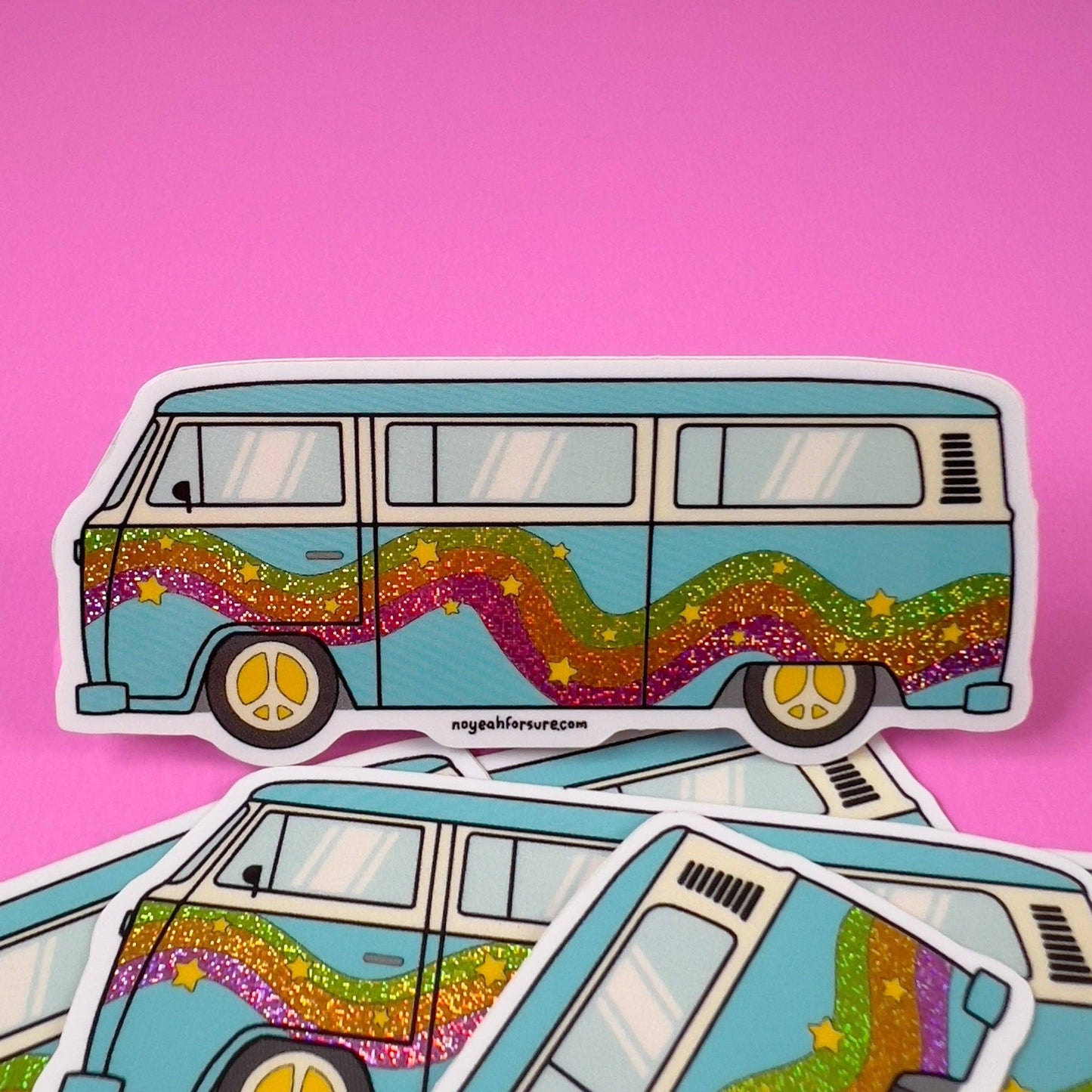 Trippy Hippie Bus Glitter Sticker