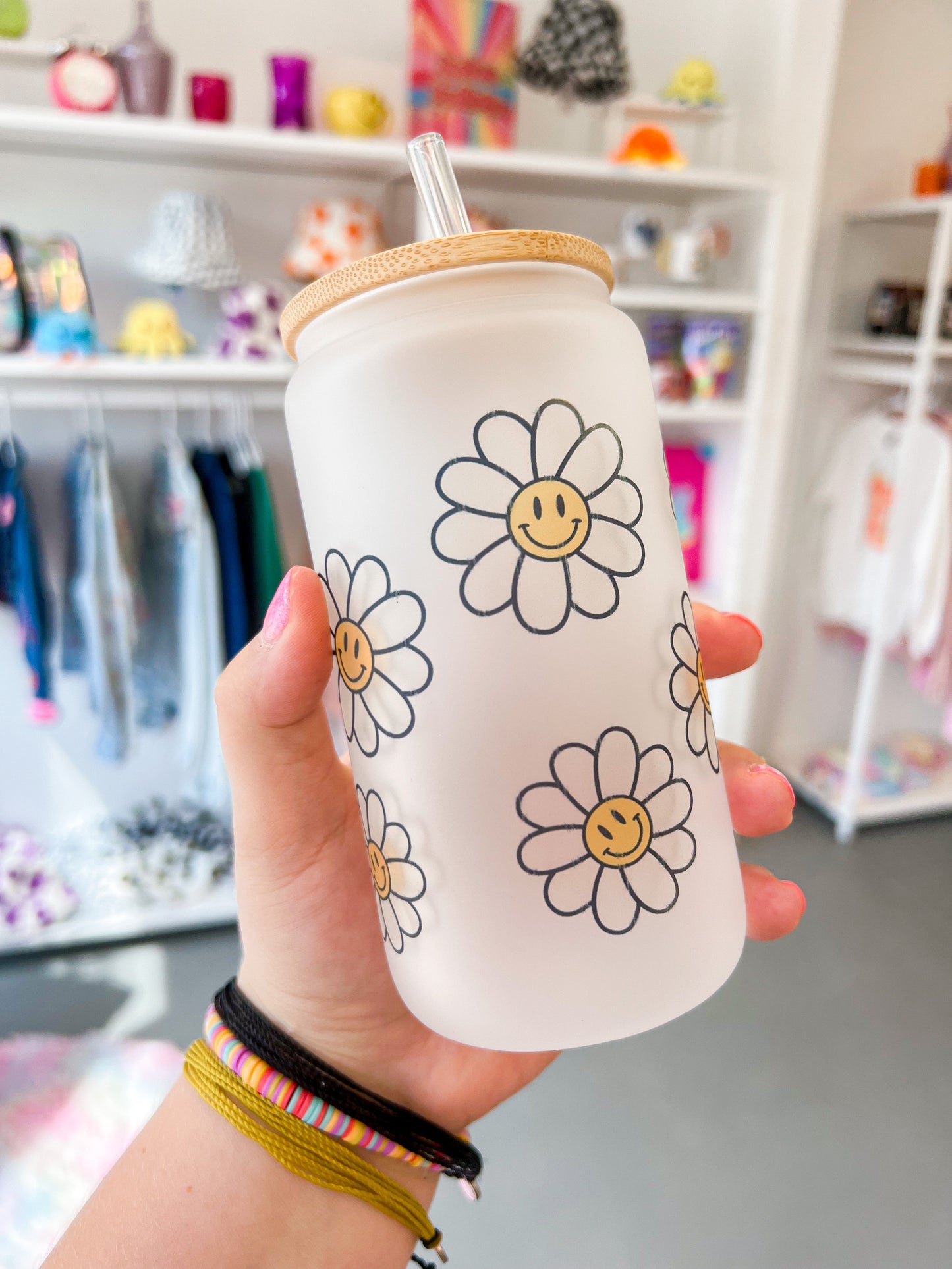 Smile Flowers Drinking Glass - 16 oz. Glass