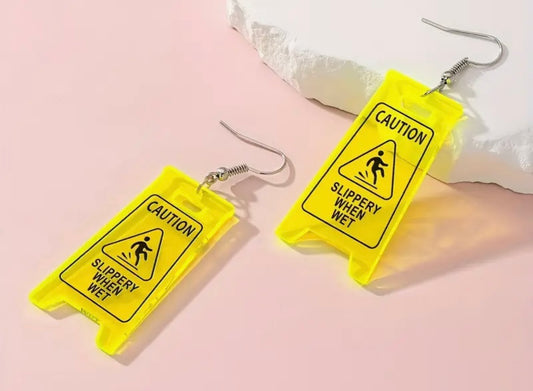 Caution Slippery Sign Earrings