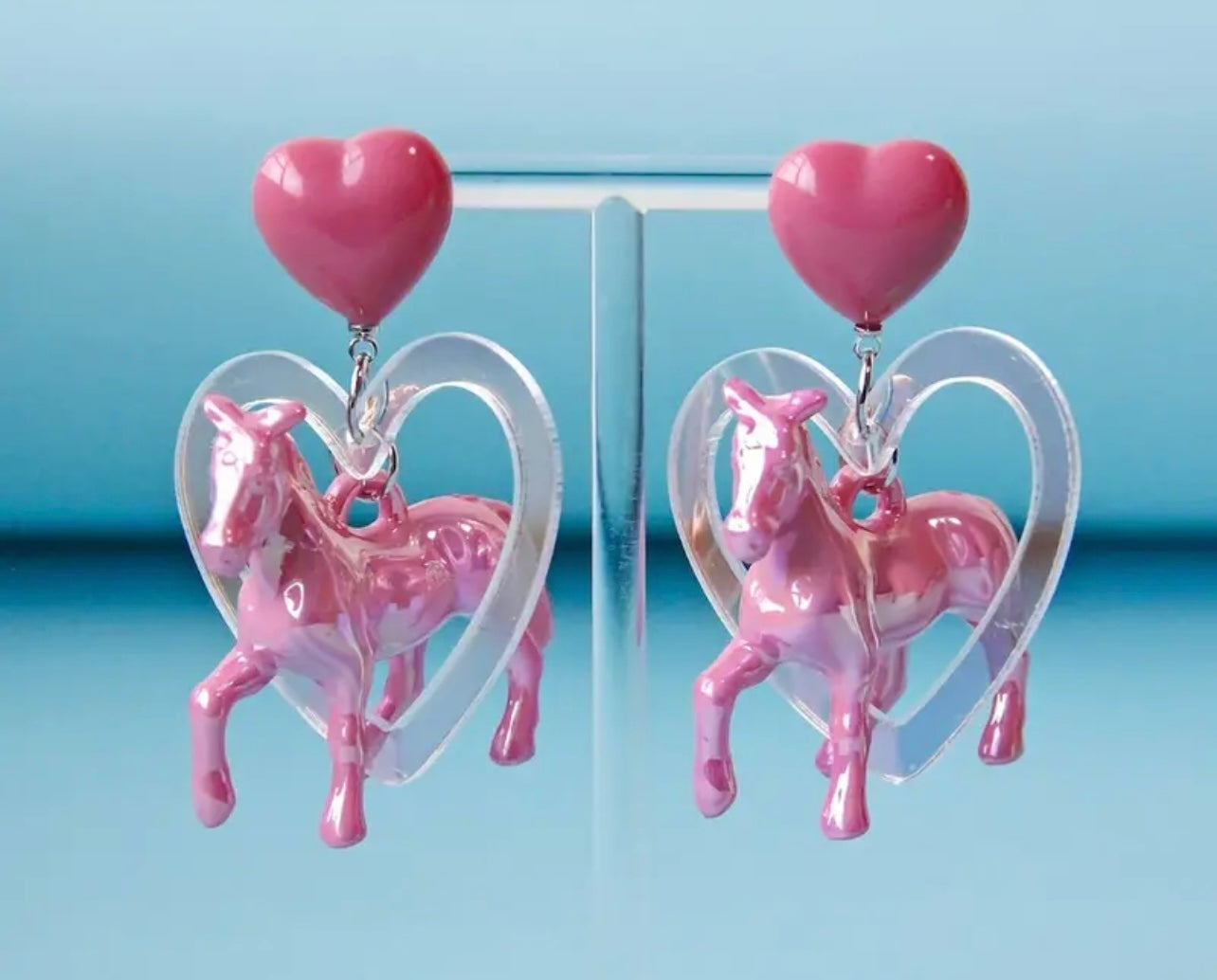 Pink Pony Heart Earrings