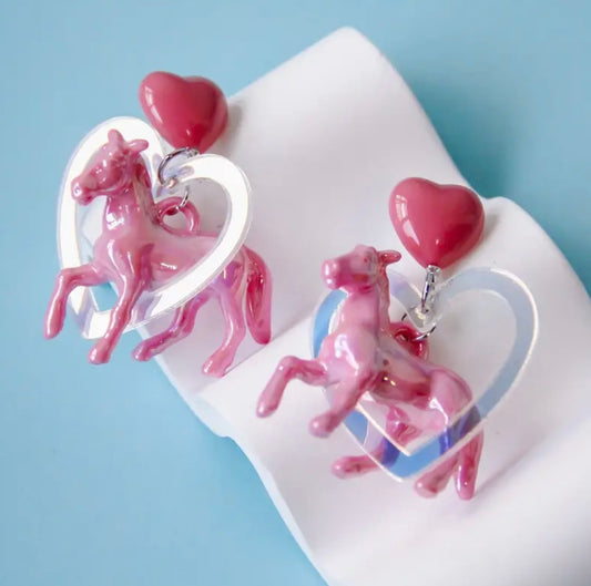 Pink Pony Heart Earrings