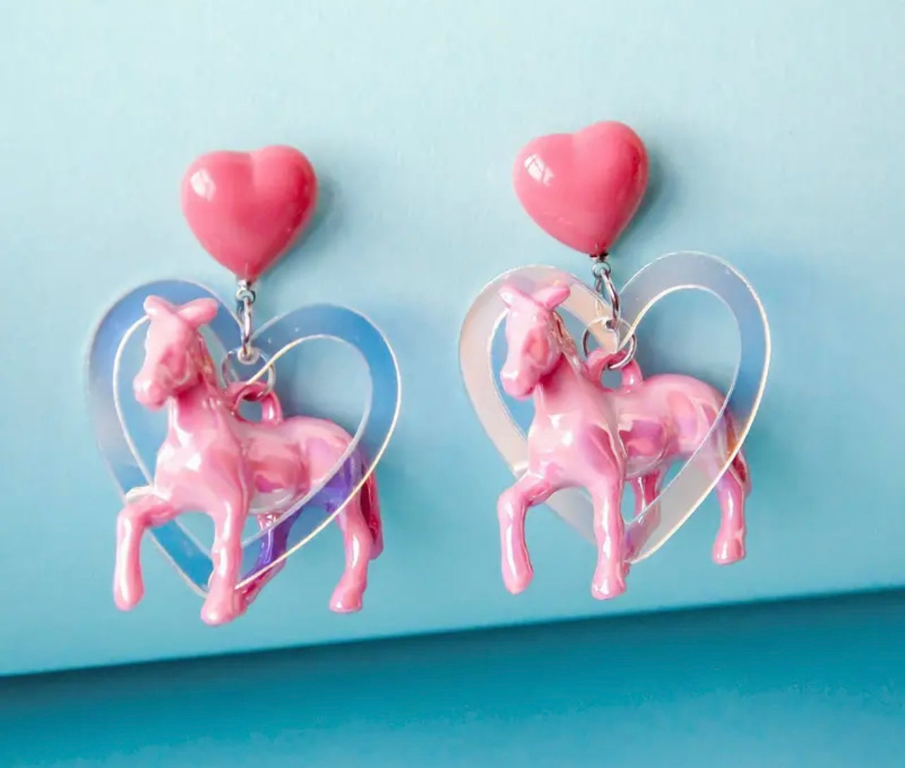 Pink Pony Heart Earrings