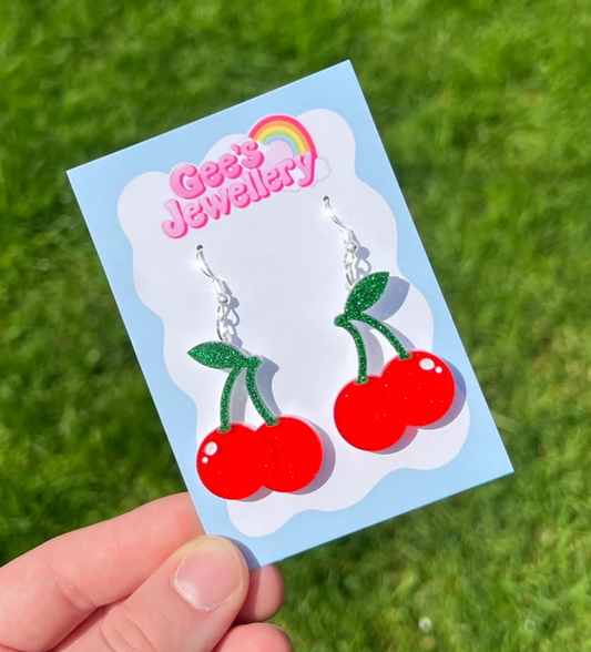 Glitter Cherry Earrings - Handmade
