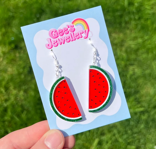 Glitter Watermelon Earrings - Handmade