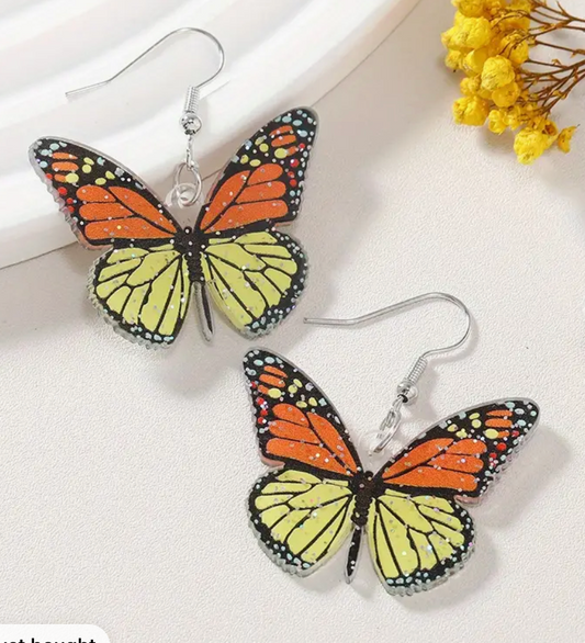 Yellow And Orange Butterfly Earrings