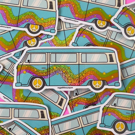 Trippy Hippie Bus Glitter Sticker