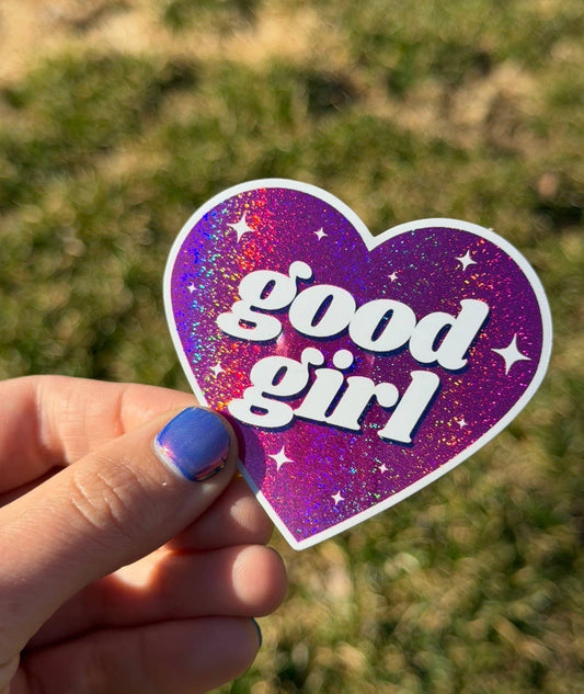 Good Girl Glittery Heart Pink Sticker