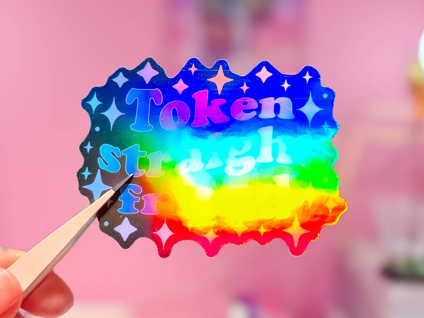 Token Straight Friend Holographic Sticker, 3.1 x 2.4 in.