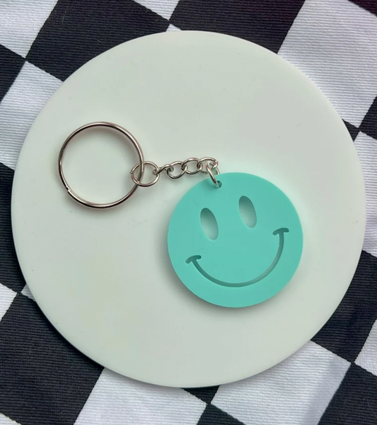 Blue Smiley Face Keychain - Handmade