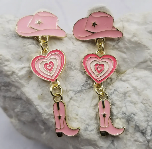 Pink Retro Cowgirl Earrings - Handmade