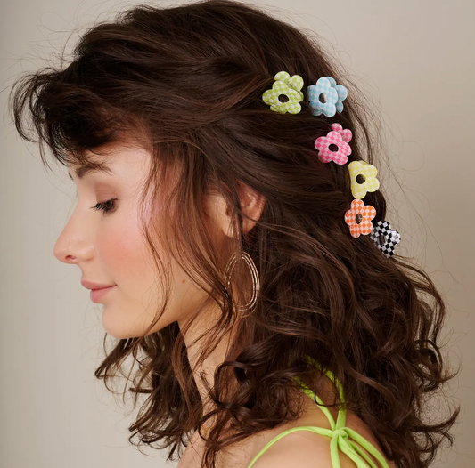 Checkered Flower Hair Claws - Set of 6