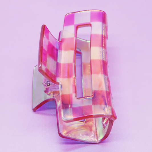 Pink Iridescent Checkered Claw Clip