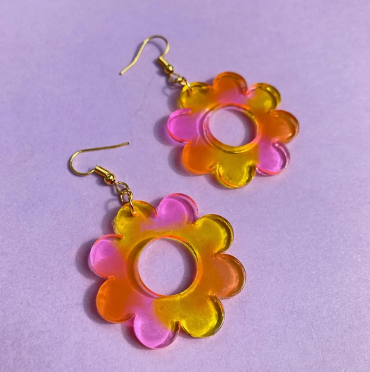Pink and Orange 70s Flower Earrings - Handmade