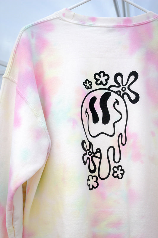 Drippy Smiling Face Crewneck - HAND DYED