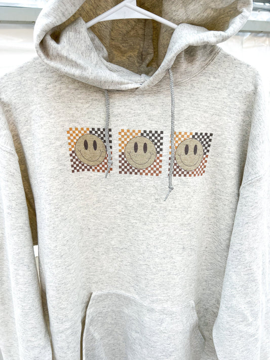Checkerboard Smile Hoodie - Grunge Style