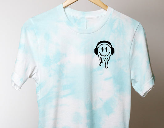 Drippy Smiling Face With Headphones Shirt - HAND DYED