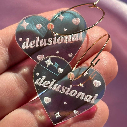Delusional Iridescent Heart Hoop Earrings