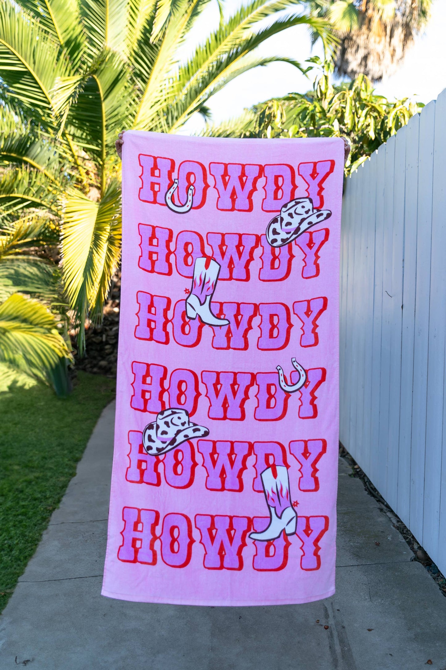 Pool / Beach Towel - Western Cowgirl - "Howdy" - Pink