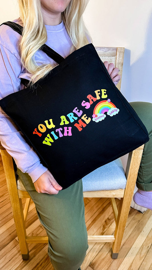 You Are Safe With Me LGBTQ+ Canvas Tote Bag
