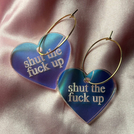 STFU Iridescent Heart Hoop Earrings