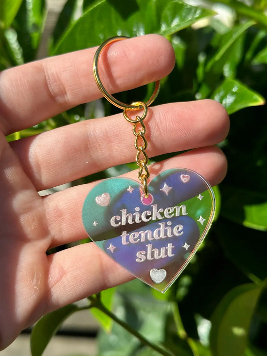Chicken Tendie Slut Iridescent Acrylic Keychain