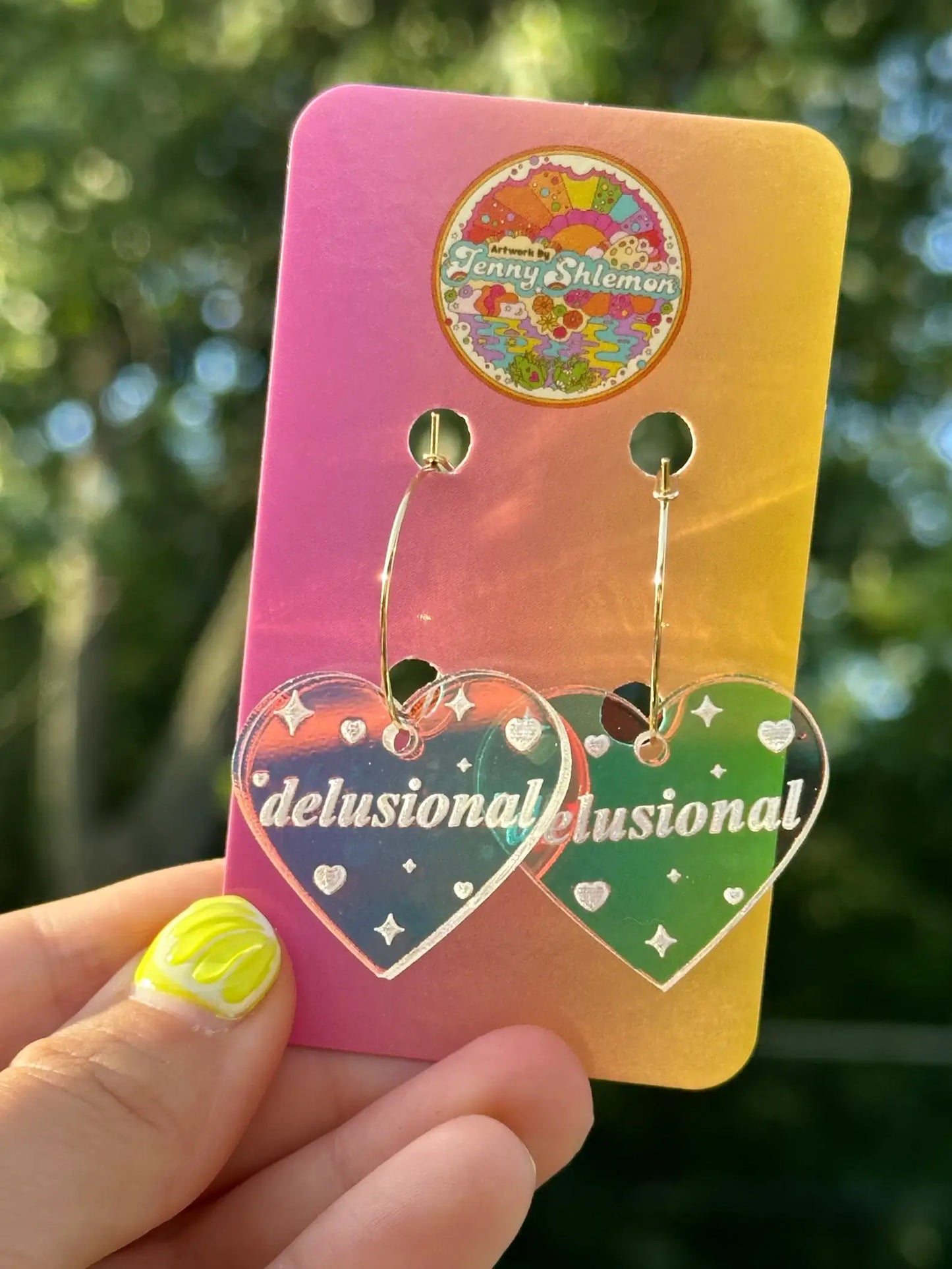 Delusional Iridescent Heart Hoop Earrings