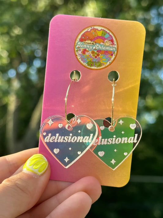Delusional Iridescent Heart Hoop Earrings