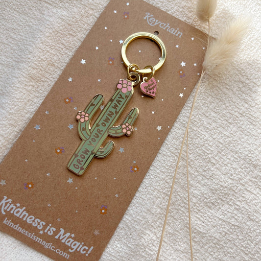 Grow Your Own Way Cactus Enamel Keychain