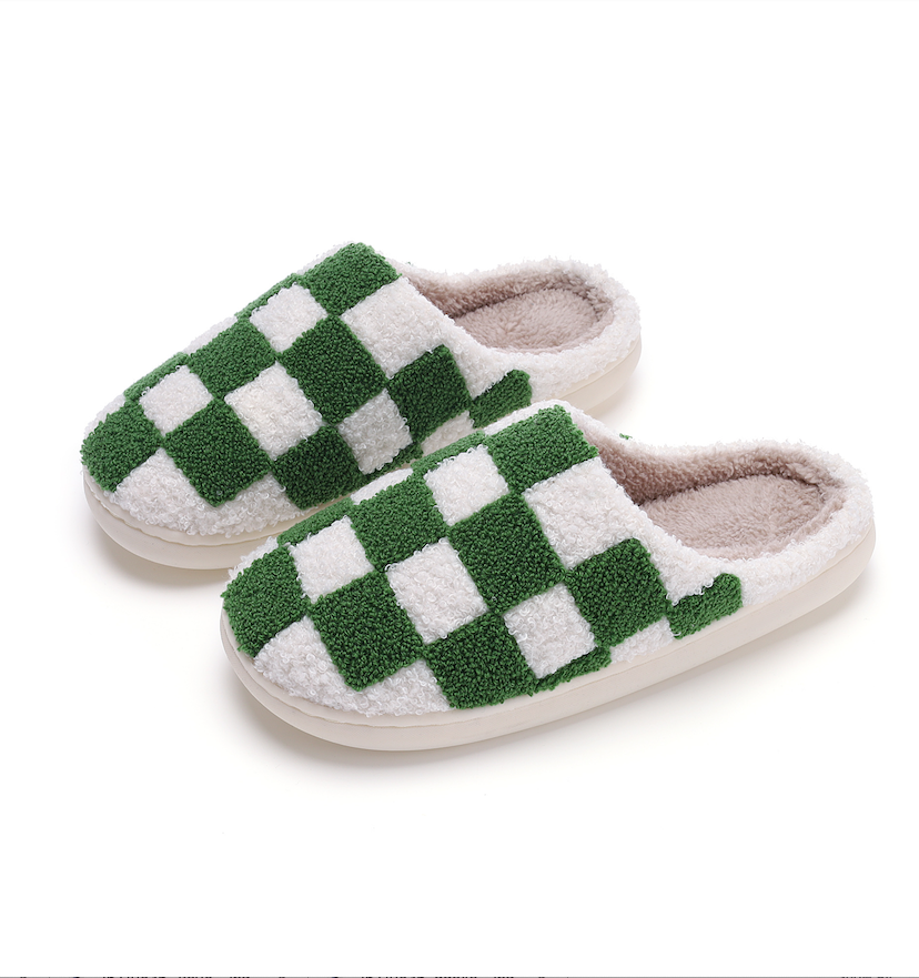 Checker  Illustrated Soft Fluffy Comfy Warm House Slipper