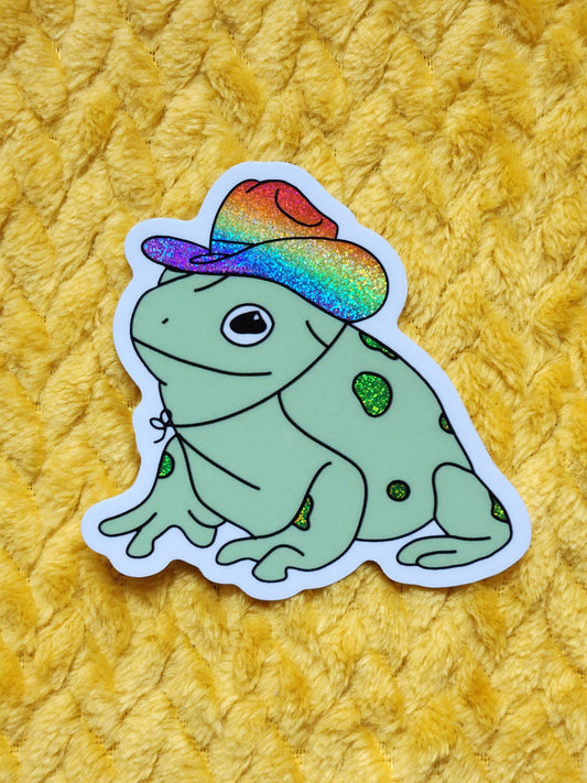 Gay frog sticker rainbow pride cowboy hat funny cute