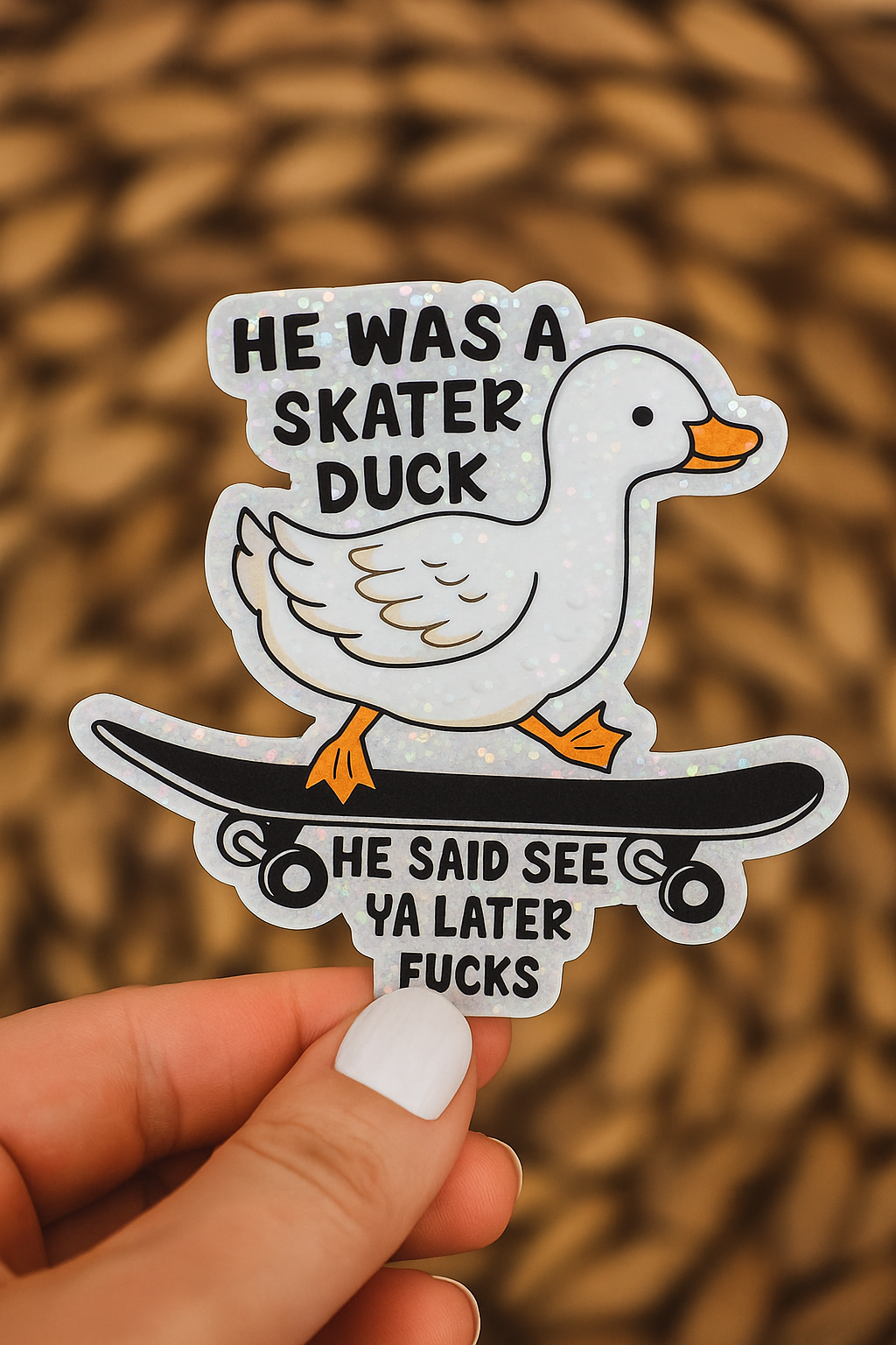 Skater Duck Glitter Sticker