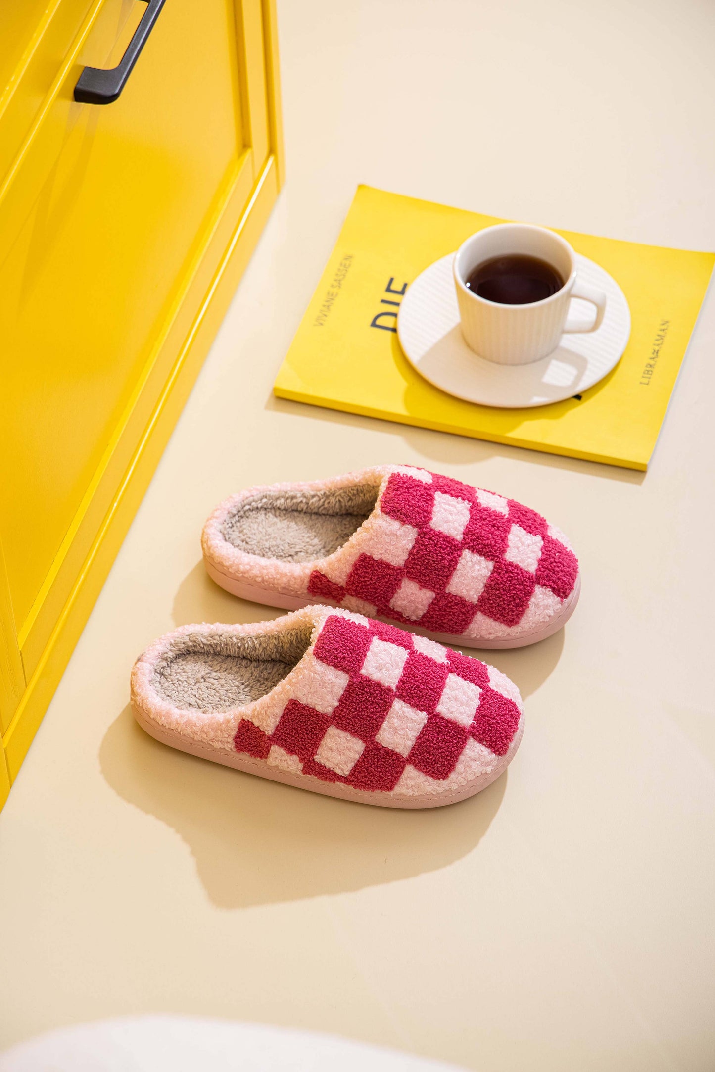 Checker  Illustrated Soft Fluffy Comfy Warm House Slipper