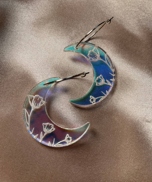 Iridescent Veronica Moon Acrylic Hoops