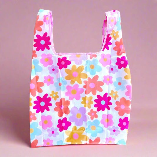 Nylon Reusable Bag - Retro Florals Pattern