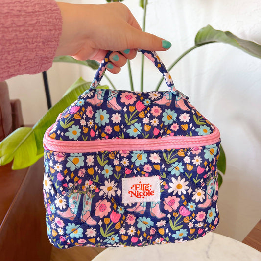 Quilted Handle Cosmetic Bag - Boots & Bouquets - Cowgirl
