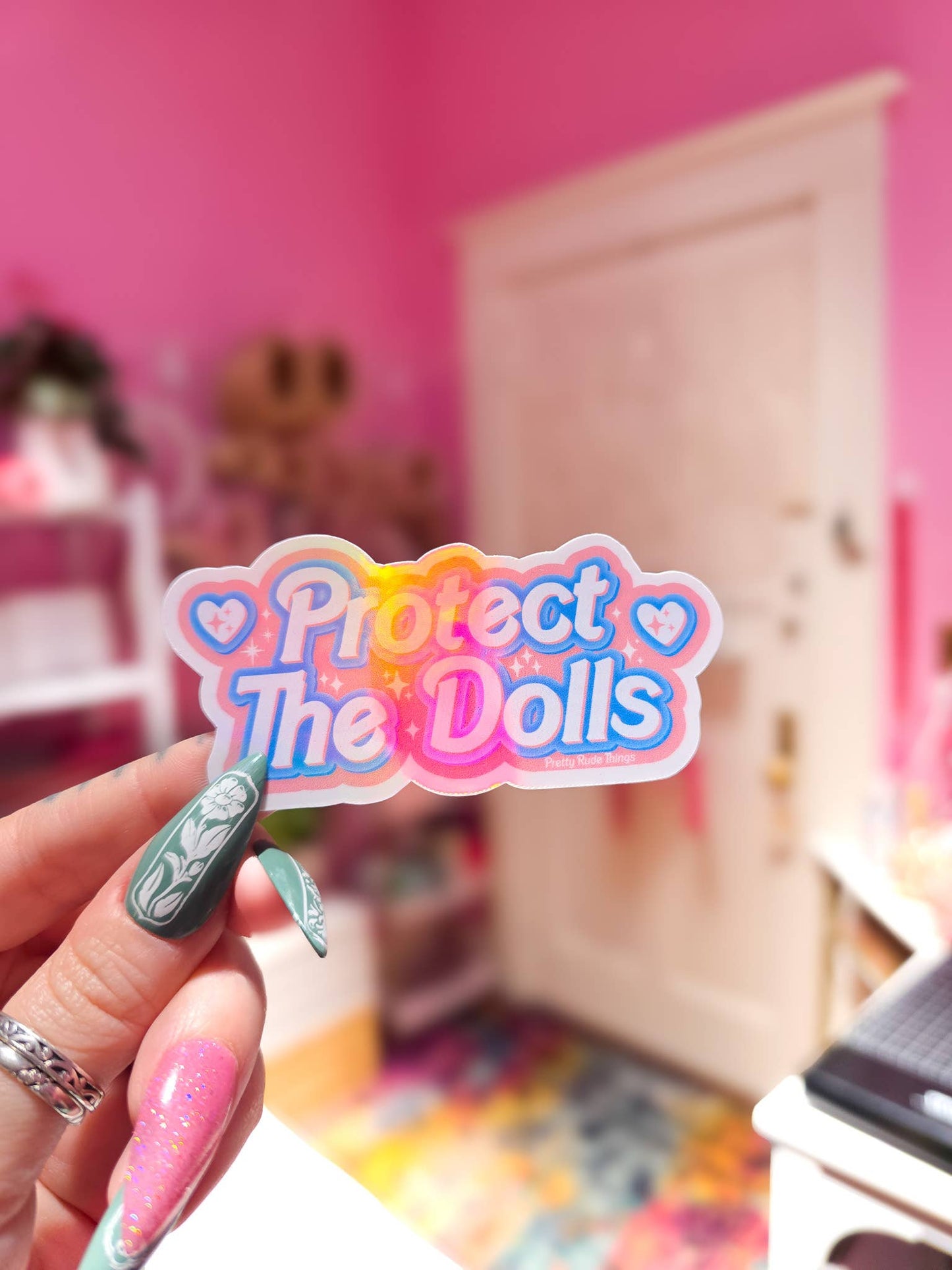 Protect The Dolls Sticker, Trans Rights Sticker, 3.3" x 1.6"
