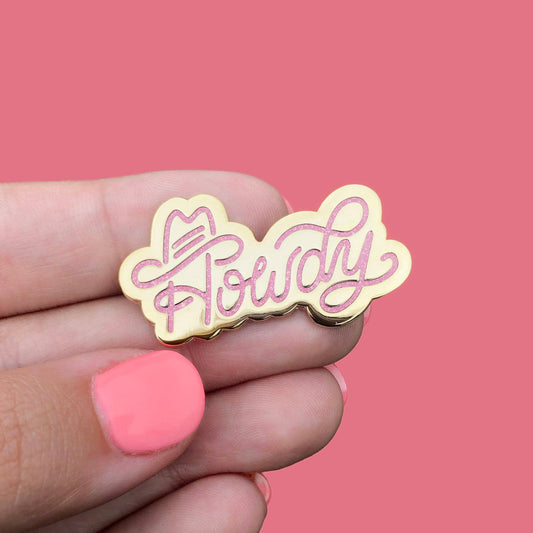 Howdy Pink Glitter Gold Enamel Pin