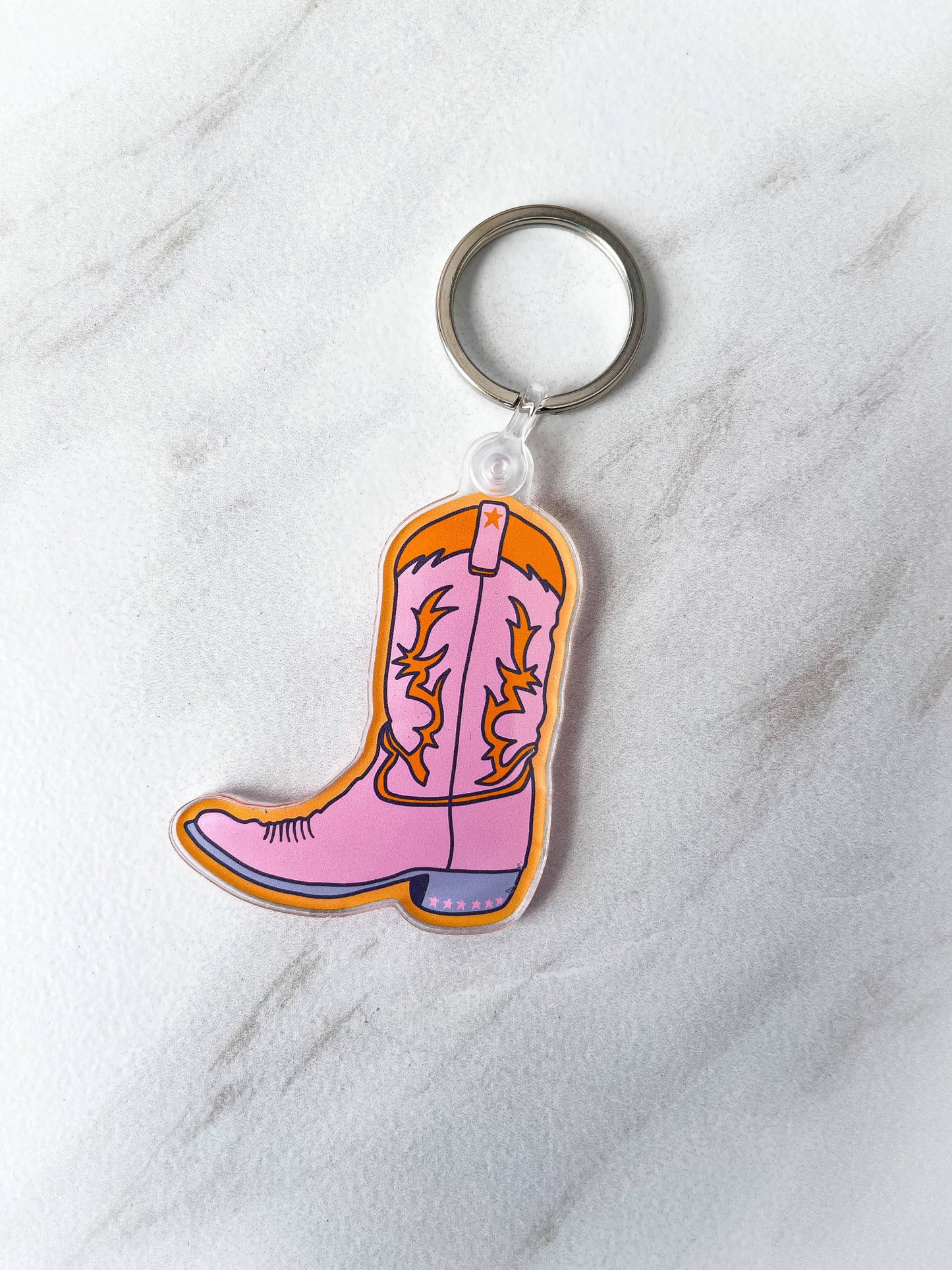 Pink Cowboy Boot Acrylic Keychain