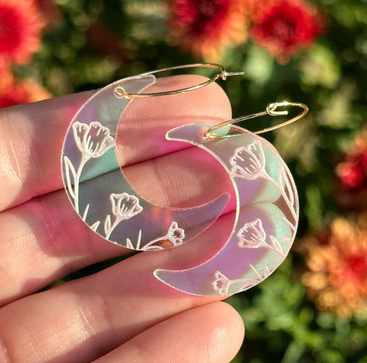 Iridescent Veronica Moon Acrylic Hoops