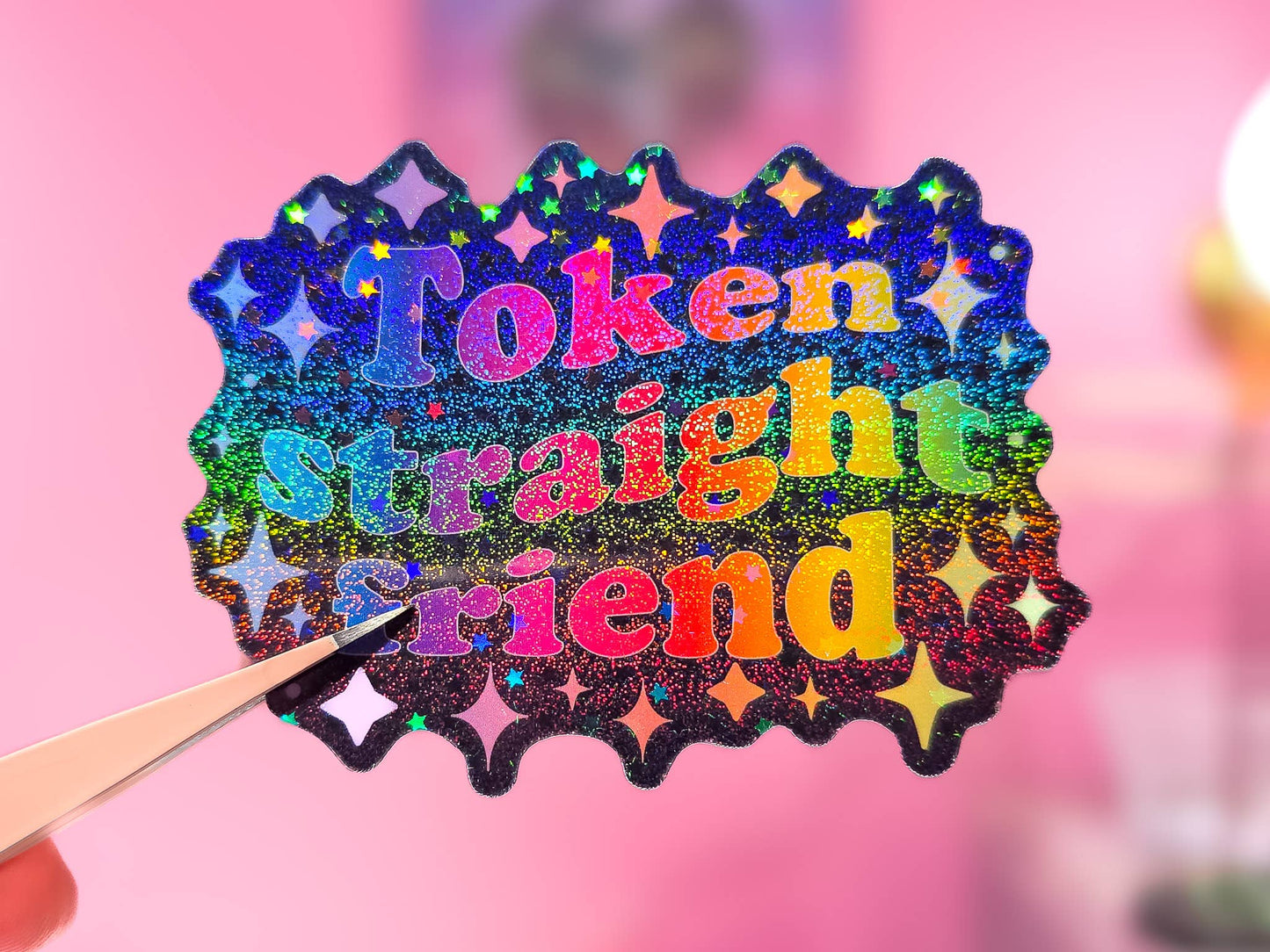 Token Straight Friend Holographic Sticker, 3.1 x 2.4 in.